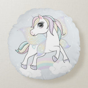 Cojín Redondo Unicornio con alas mariposas