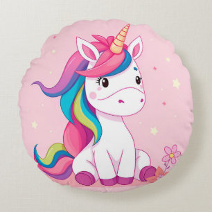 Cojín Redondo Unicornio de Dibujos Animados Adorable con Melena 