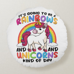 Cojín Redondo Unicornio Lindo Arcoíris Divertido