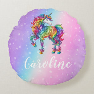 Cojín Redondo Unicornio mágico colorido