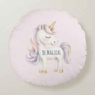Cojín Redondo Unicornio Mágico Rosa Púrpura