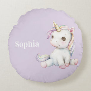 Cojín Redondo Unicornio Personalizado de Color Púrpura Lavanda