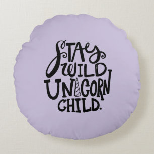 Cojín Redondo Unicornio Salvaje Lila Púrpura