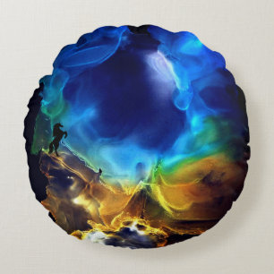 Cojín Redondo Unicornios Espacio Nebula amarillo azul Alcohol Ti