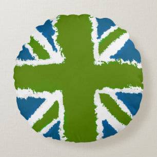Cojín Redondo Union Jack Art Green Tones Verde azulados decoraci
