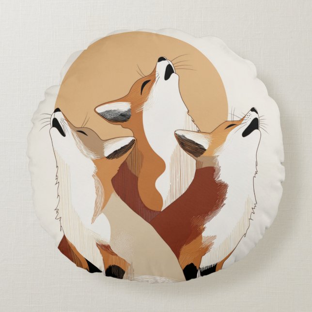 Cojín Redondo Unique Fox Howling at Moon Round Pillow (Anverso)