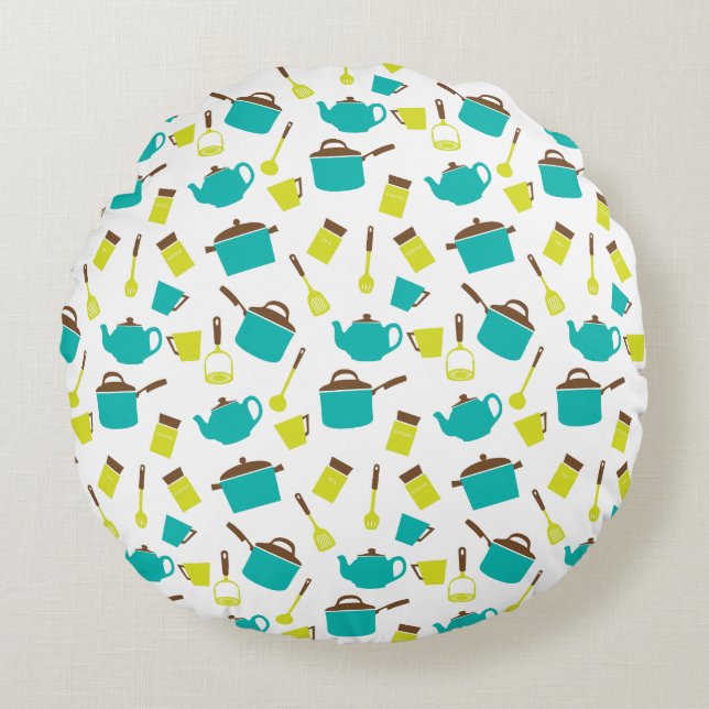 Cojín Redondo Utensilios de cocina, vajilla, cubiertos, vajilla  (Anverso)