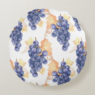 Cojín Redondo Uvas moradas sin soldadura en blanco aislado por