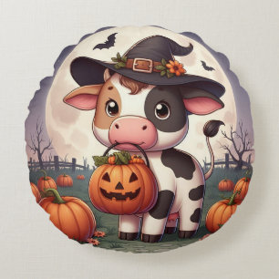 Cojín Redondo Vaca de bruja de Halloween