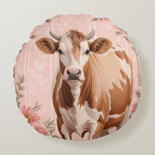 Cojín Redondo Vaca Jersey Adorable Floral Rosa