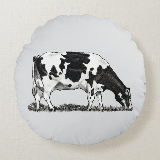 Cojín Redondo Vaca lechera Holstein (Anverso)