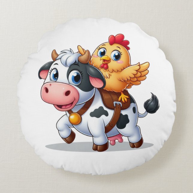 Cojín Redondo vaca/pollo personalizado lindo (Anverso)