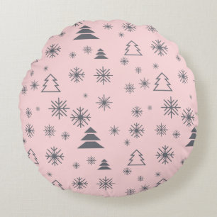 Cojín Redondo Vacaciones Copos de nieve blancos Árboles navideño