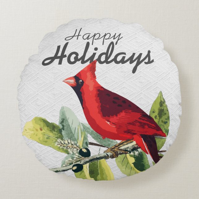 Cojín Redondo Vacaciones Felices del Cardenal de las Acuarelas d (Anverso)