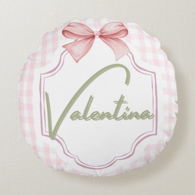 Cojín Redondo Valentina Nursery Gingham personalizada (Anverso)