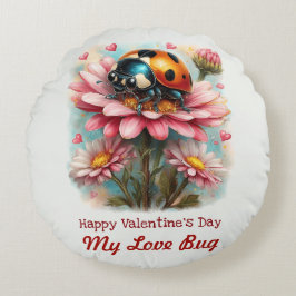 Cojín Redondo  Valentine Love Bug on Blossoms Rose