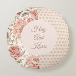 Cojín Redondo Valentine's Day, Hug and Kisses, Flowers, Pixels