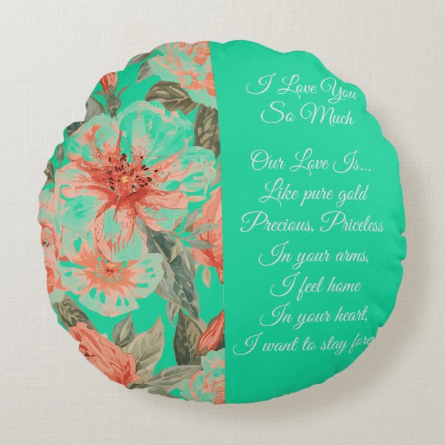 Cojín Redondo Valentines Day, I Love You So Much, Love Poem (Anverso)