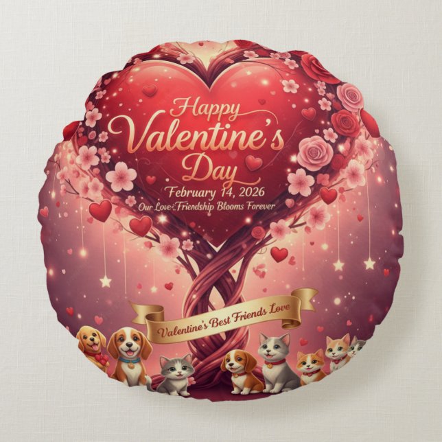 Cojín Redondo Valentine's Day Pets Lover's Floral Round Pillow (Anverso)