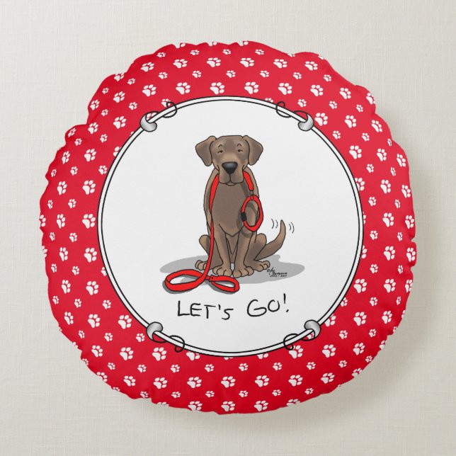 Cojín Redondo ¡Vamos! Chocolate Lab Labrador Retriever (Anverso)
