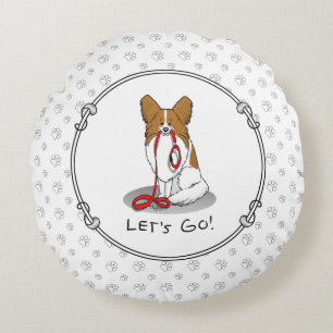 Cojín Redondo ¡Vamos! (paseo) Papillon (blanco y rojo) Perro Cut