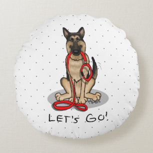 Cojín Redondo ¡Vamos! Perro pastor alemán (negro y fuego)