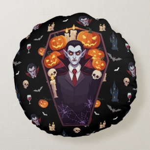 Cojín Redondo 🧛 ‍ ♂️ Vampiro gótico Halloween Black Pillow 🎃 �