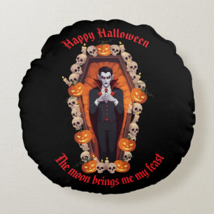 Cojín Redondo 🧛 ‍ ♂️ Vampiro gótico Halloween Black Pillow 🎃 �