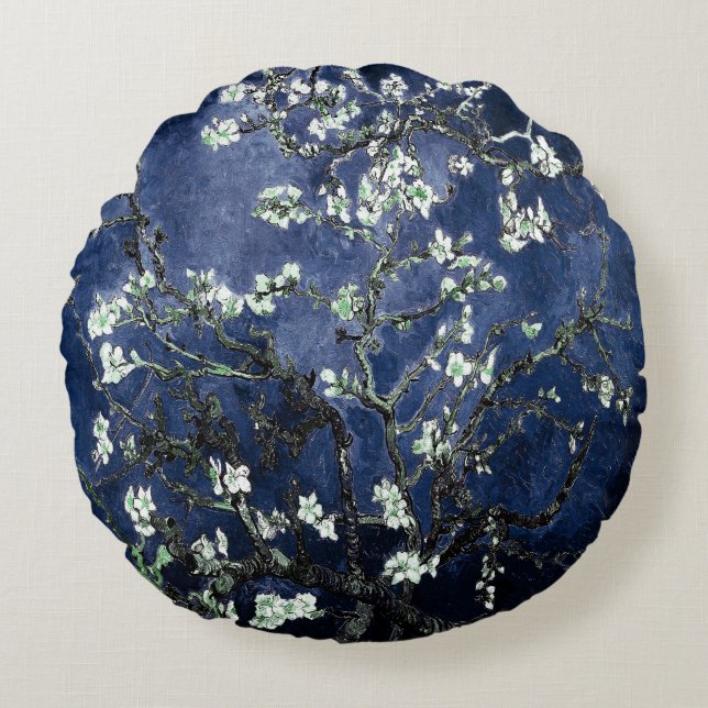 Cojín Redondo Van Gogh Flor de Almendro Azul Medianoche (Anverso)