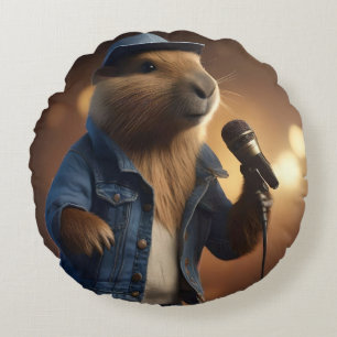 Cojín Redondo "Vaquero de Capybara: Serenading the Wild West"