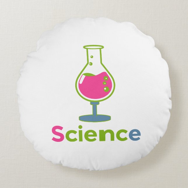 Cojín Redondo Vaso de Cientifico Colorido - Experimento Divertid (Anverso)