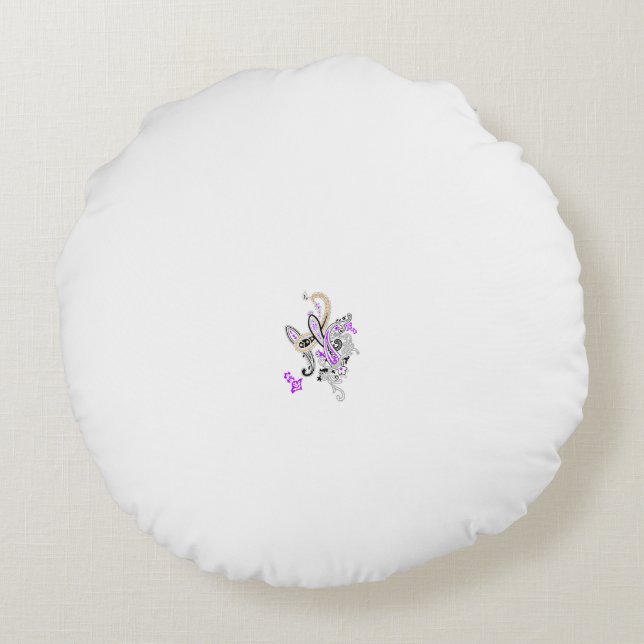 Cojín Redondo Vector de tatuaje de hadas de mariposa - Arte flor (Reverso)