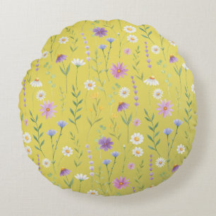 Cojín Redondo Vegetación moderna Acuarela Rústica Botánica flora