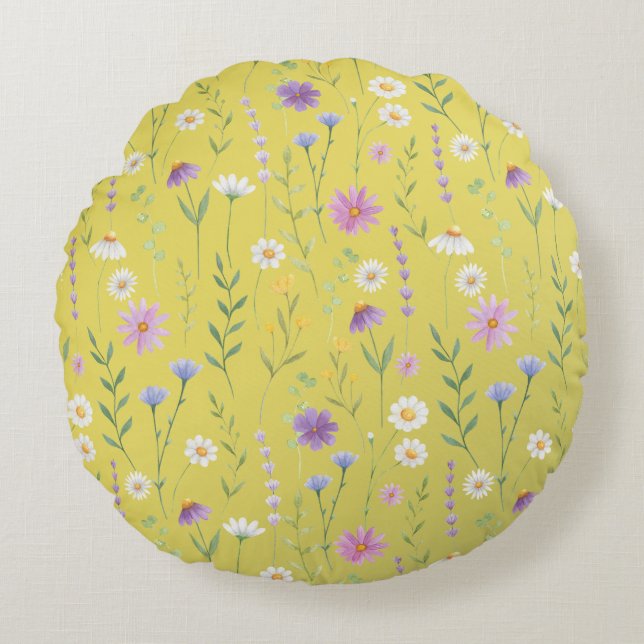 Cojín Redondo Vegetación moderna Acuarela Rústica Botánica flora (Anverso)