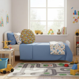 Cojín Redondo Vehículos de construcción y trabajadores Patrón de