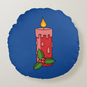 Cojín Redondo Velas del pilar rojo navidad con Holly