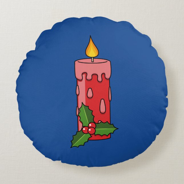 Cojín Redondo Velas del pilar rojo navidad con Holly (Anverso)