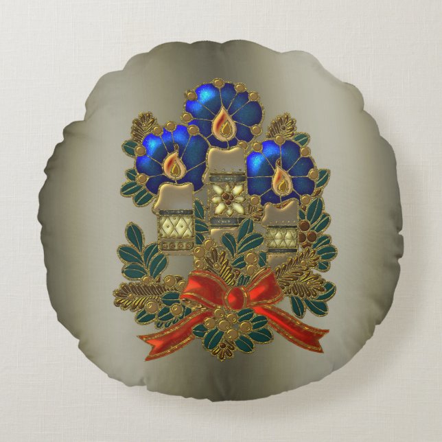 Cojín Redondo Velas y guirnaldas para navidades (Anverso)