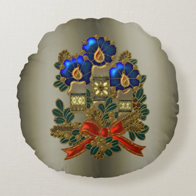 Cojín Redondo Velas y guirnaldas para navidades (Anverso)