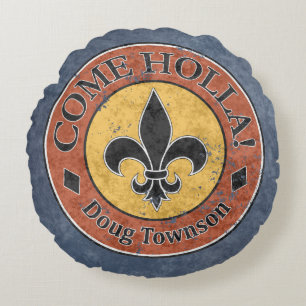 Cojín Redondo ¡Ven Holla! Logotipo del círculo de Fleur-de-lis