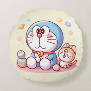 Cojín Redondo Ven Ven Gato Y Doraemon