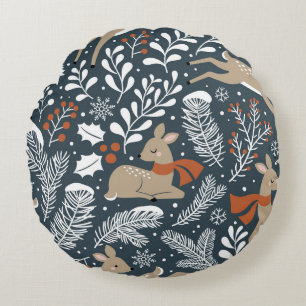 Cojín Redondo Venado de Navidad vintage, diseño festivo