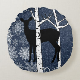 Cojín Redondo Venado en invierno Birch Forest Round Pillow