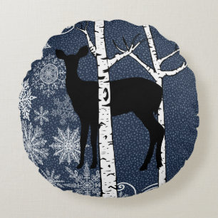 Cojín Redondo Venado en invierno Birch Forest Round Pillow