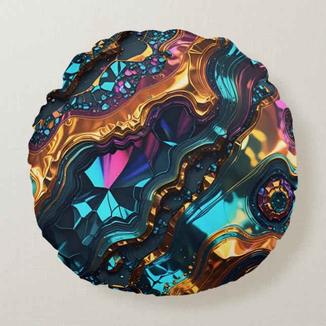 Cojín Redondo Venas doradas con gemas brillantes (Anverso)