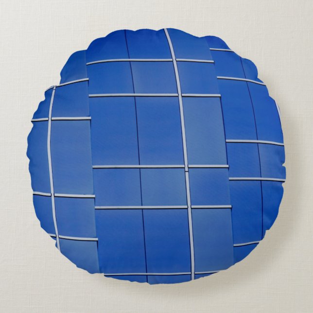 Cojín Redondo Ventanales de cristal azul y blanco (Anverso)