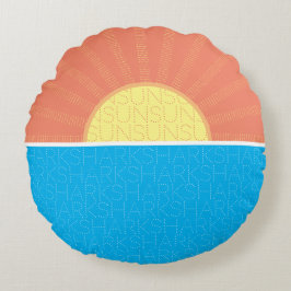 Cojín Redondo Verano divertido de sol y tiburones