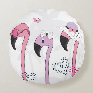 Cojín Redondo Verano Flamingo: Ilustracion Beach Vintage.