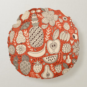 Cojín Redondo Verano Fruit Doodle Vintage