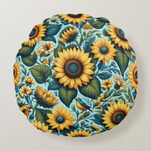 Cojín Redondo Verano/girasol/ave